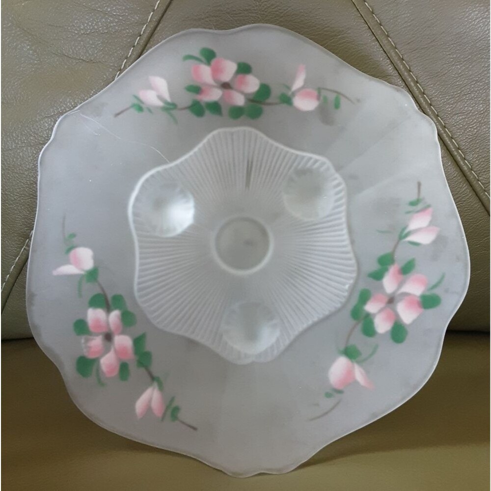 Lancaster WHITE FROSTED w/ Pink Floral Pattern 3 Footed 10" Bowl Platter
